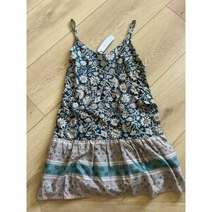 Self Contrast Willow Mini Boarder Dress Floral Teal Blue‎ Size M